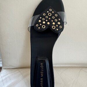 Tamara Mellon Amore Flat Heel Slide  with Heart Detail and Clear Strap Size 8.5
